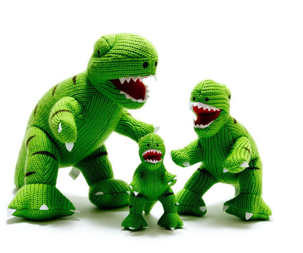 Best Years Ltd - Knitted T Rex Dinosaur Baby Rattle Green