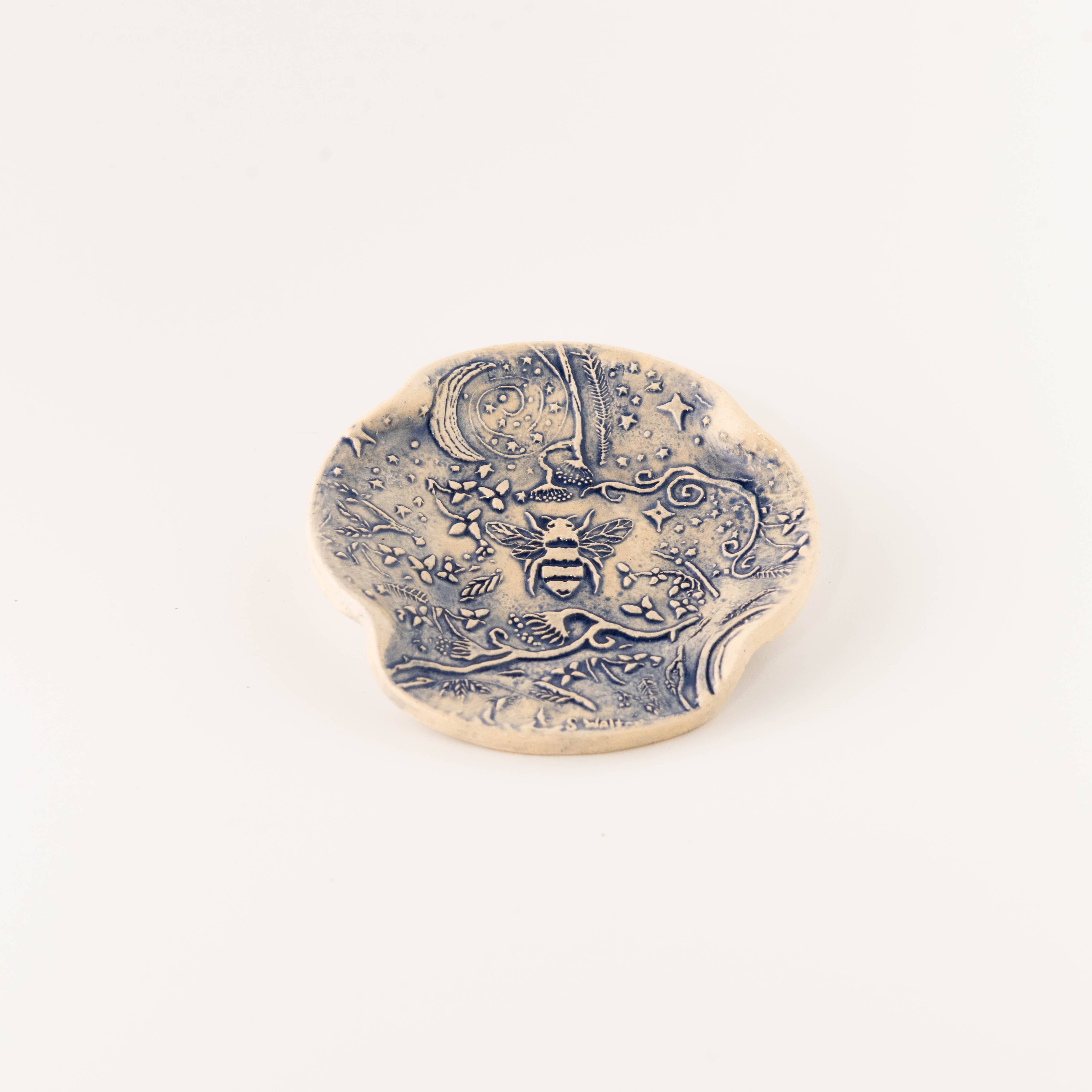 Earthen Relics - Blue Bee Garden Spoon Rest