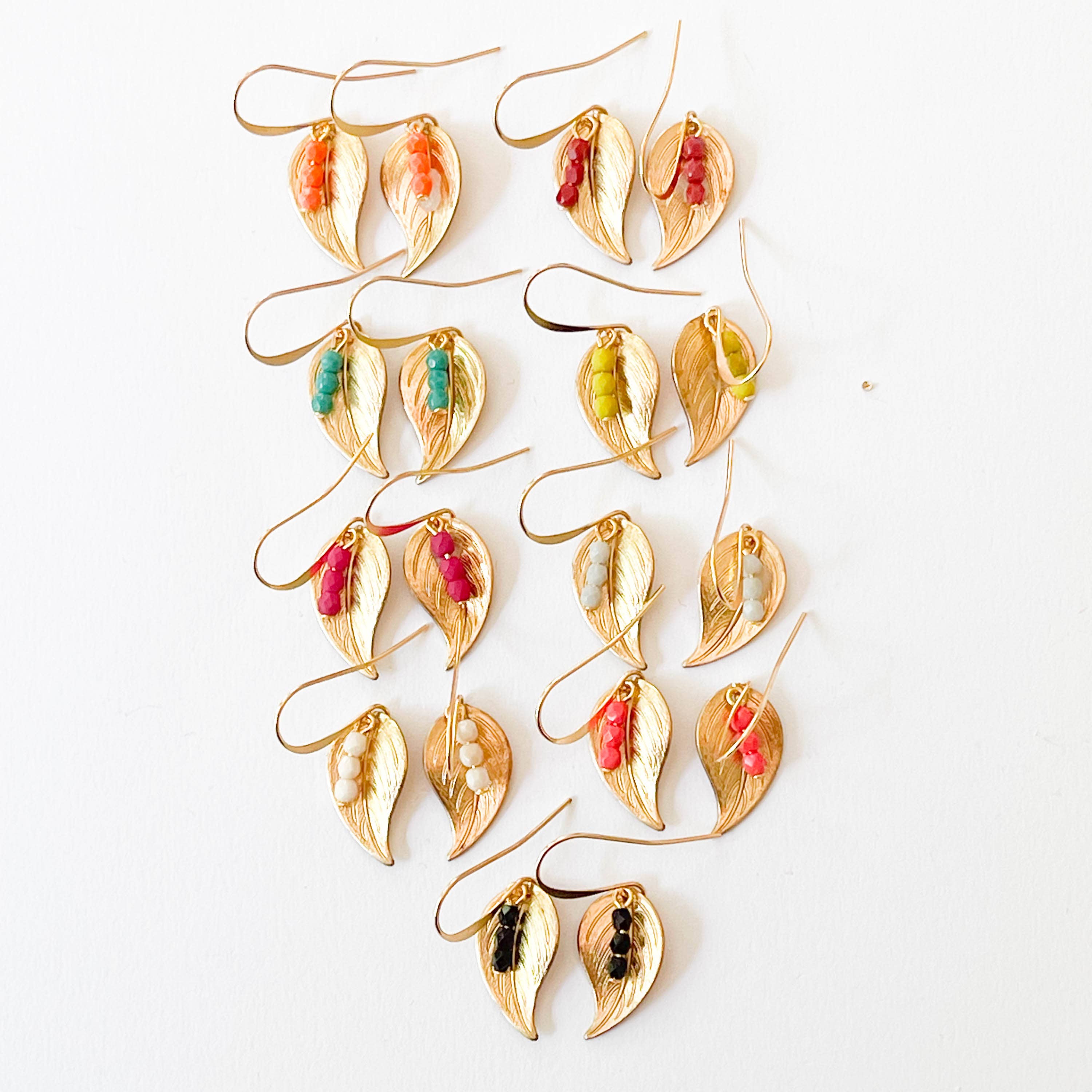 Nest Pretty Things - Small leaf earrings with colorful beads