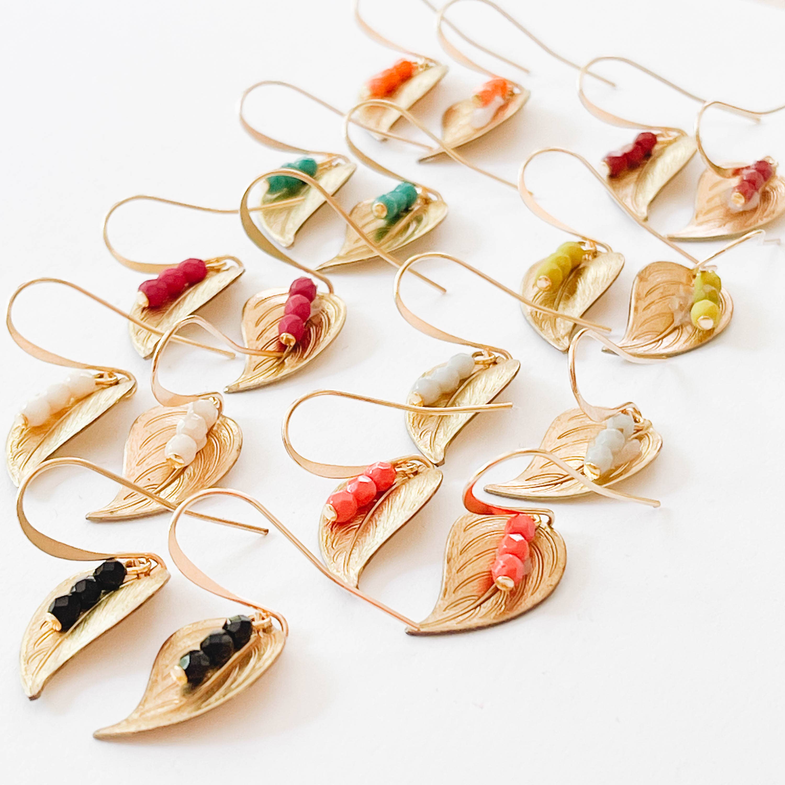 Nest Pretty Things - Small leaf earrings with colorful beads