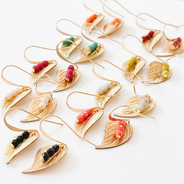 Nest Pretty Things - Small leaf earrings with colorful beads