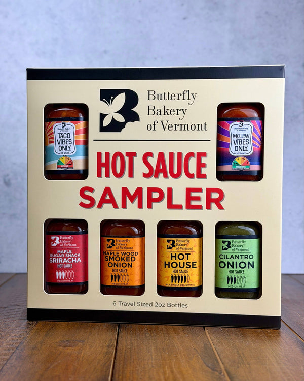Butterfly Bakery of Vermont - Signature Hot Sauce Sampler Box Set with 6 Mini 2oz Bottles