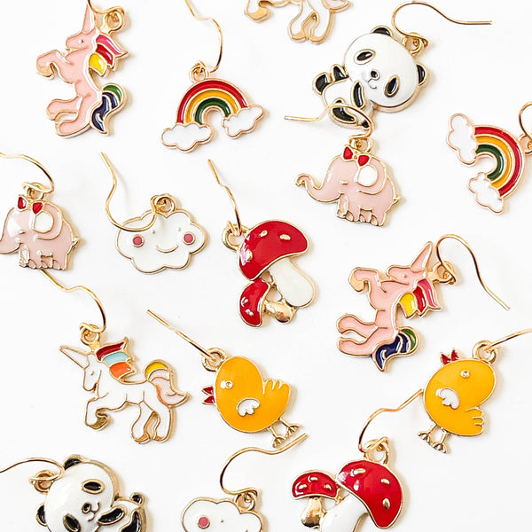 Kids Tiny Cute Charm Earrings and Clip-Ons Stocking stuffers: Red Mushrooms / Ear Wire