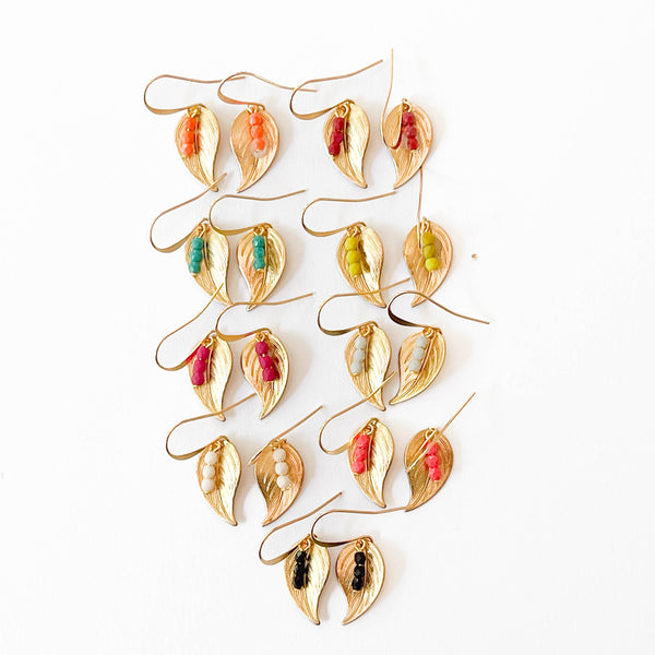 Nest Pretty Things - Small leaf earrings with colorful beads