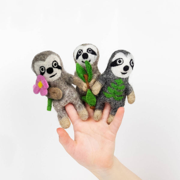 The Winding Road - Felt Finger Puppets  - Sloth Set of 6