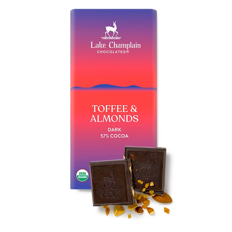 Lake Champlain Chocolates - Dark Choc Toffee Almond Signature Bar, Organic & Fair Trade