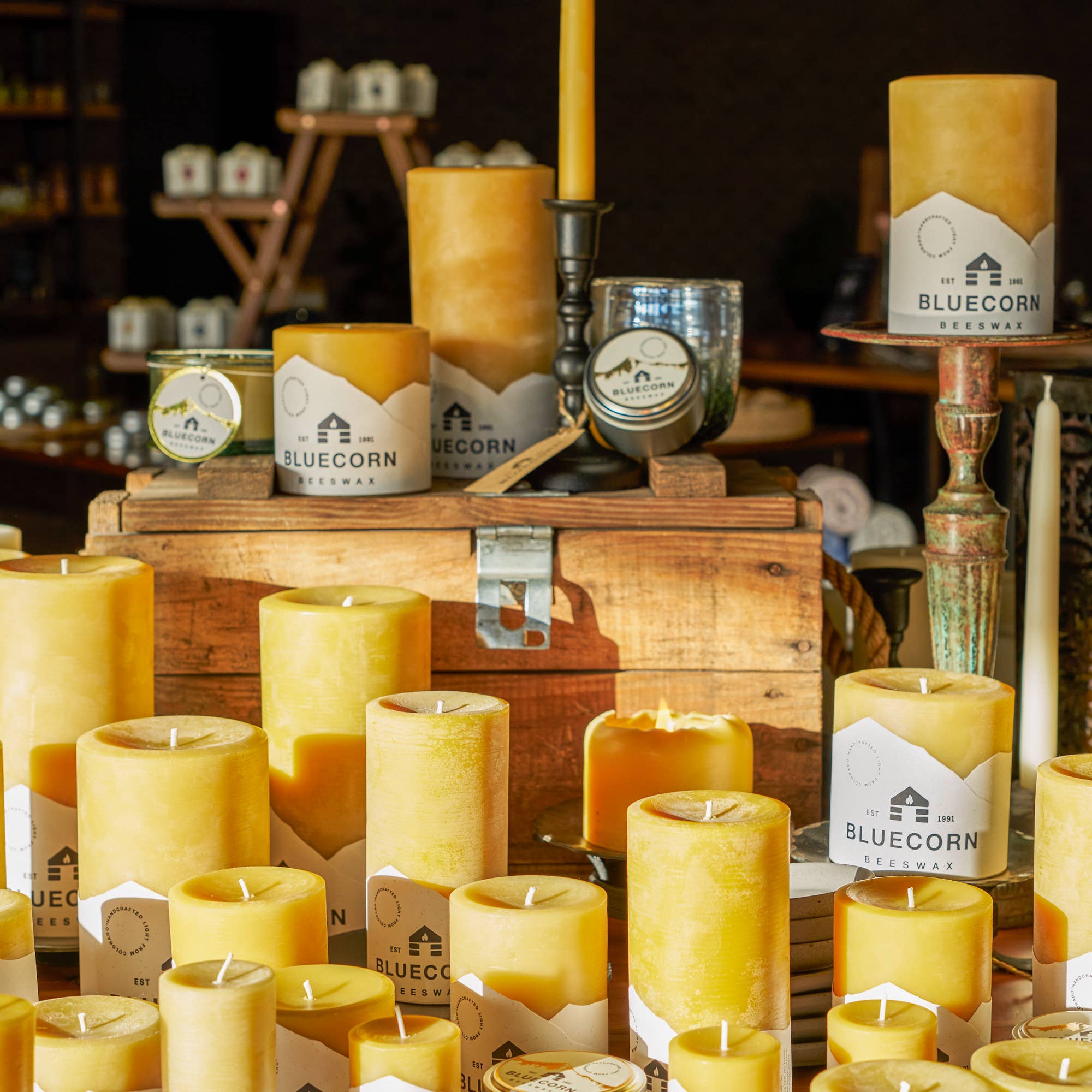 Bluecorn Candles - Beeswax Pillar Candles - 100% Pure, Dripless, 8 Sizes