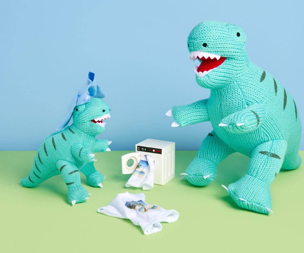 Best Years Ltd - Knitted Ice Blue T Rex Dinosaur Baby Rattle