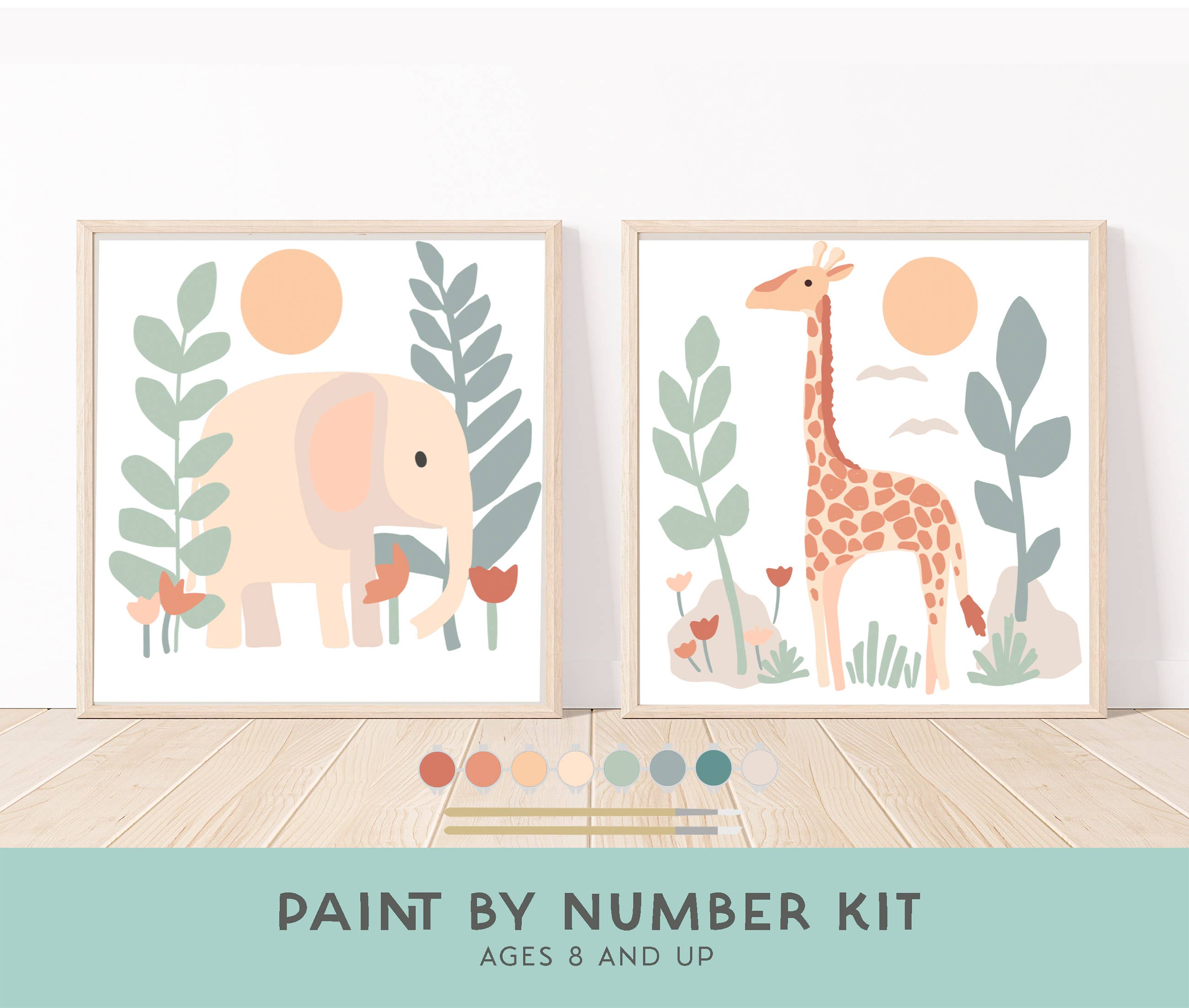 Breathe People - Elephant + Giraffe Paint by Number Kit + Easel for Kids