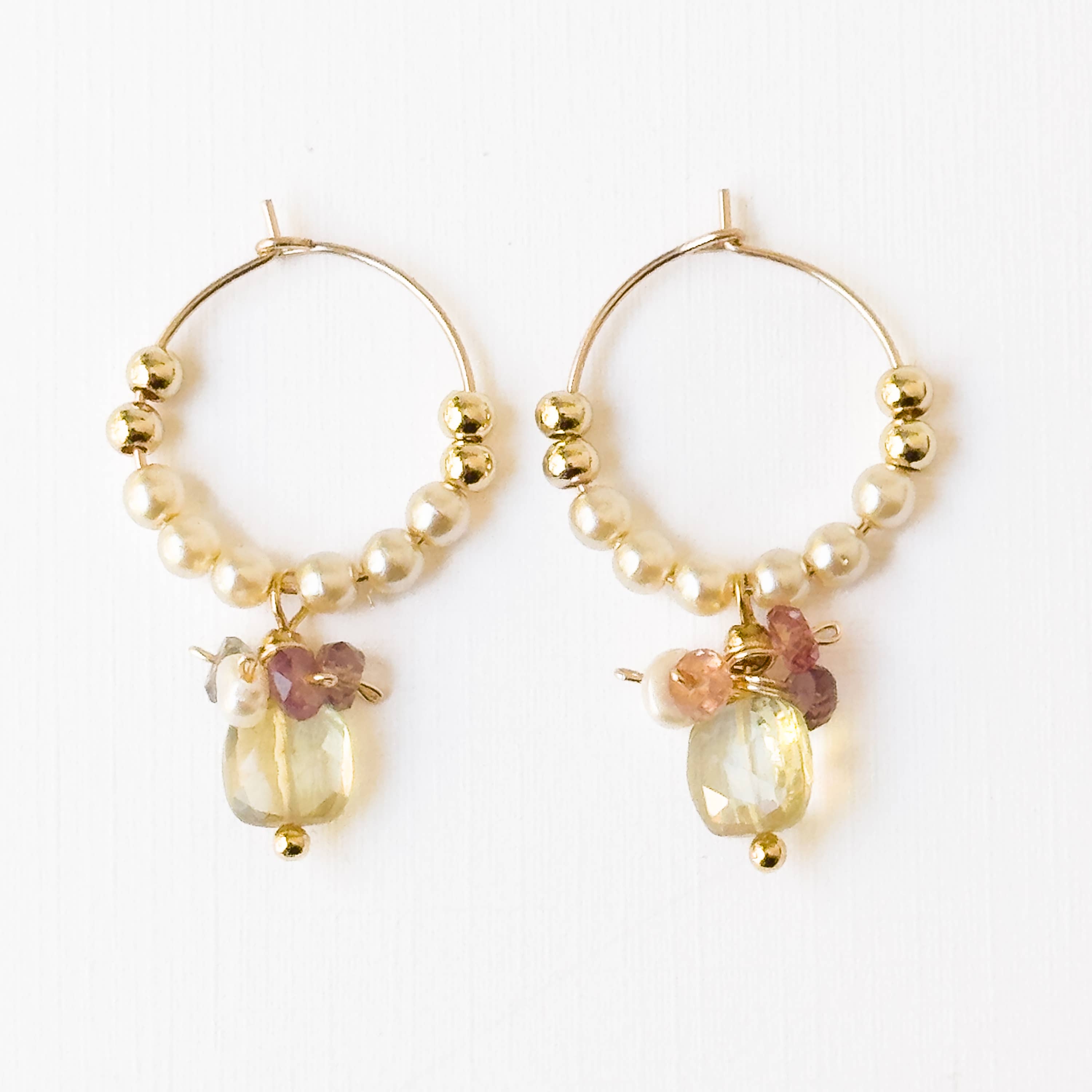 Nest Pretty Things - Small Gold Filled Hoops with Pearls, Crystals & Green Glass