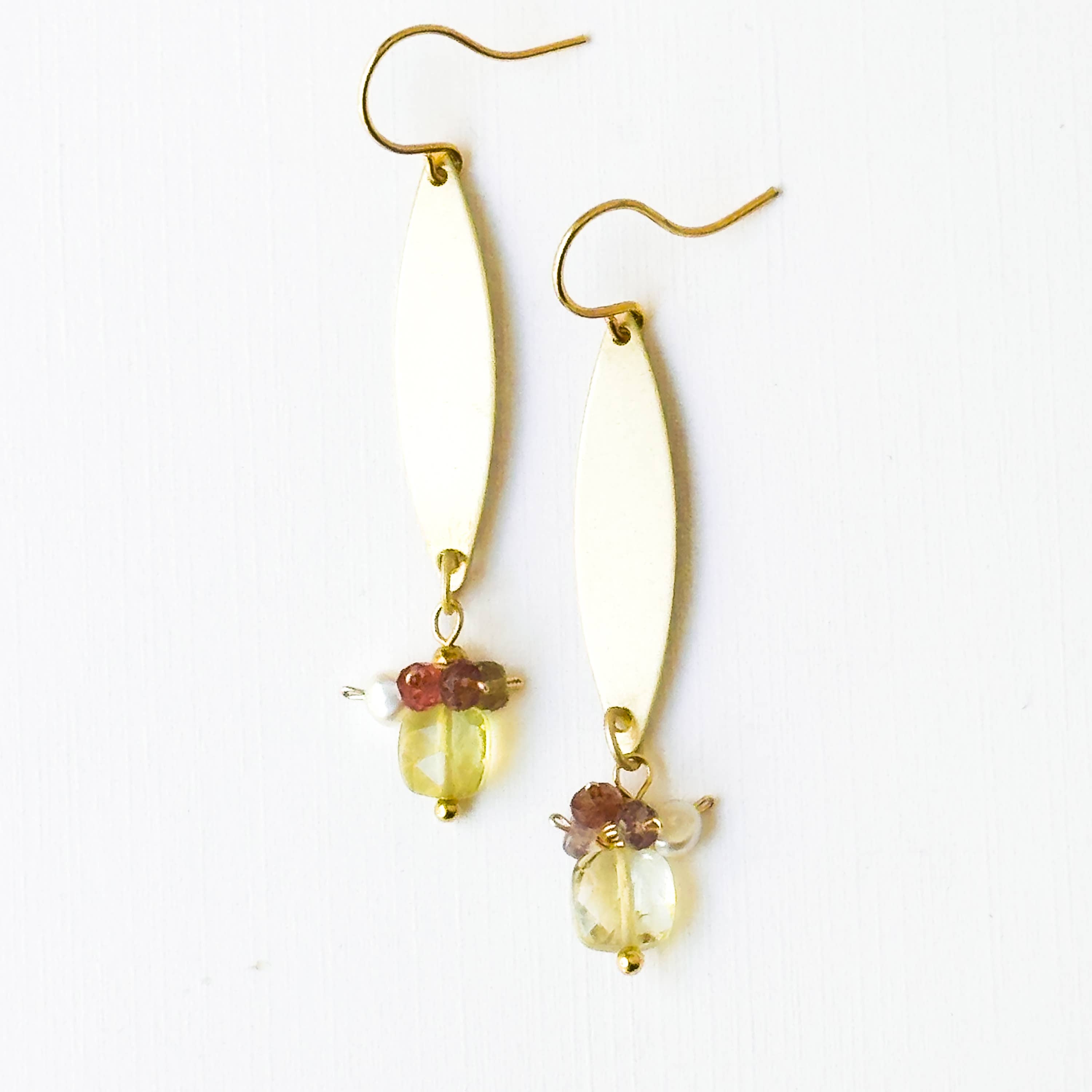 Nest Pretty Things -  Long Golden Brass Earrings With Glass and Crystal Beads