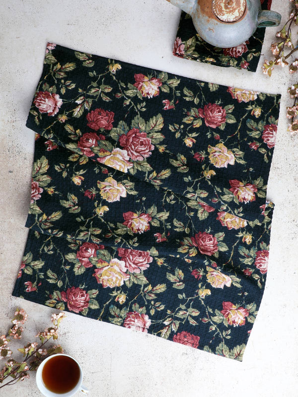 April Cornell - Winter Rose Tea Towel Set of 2 - Black