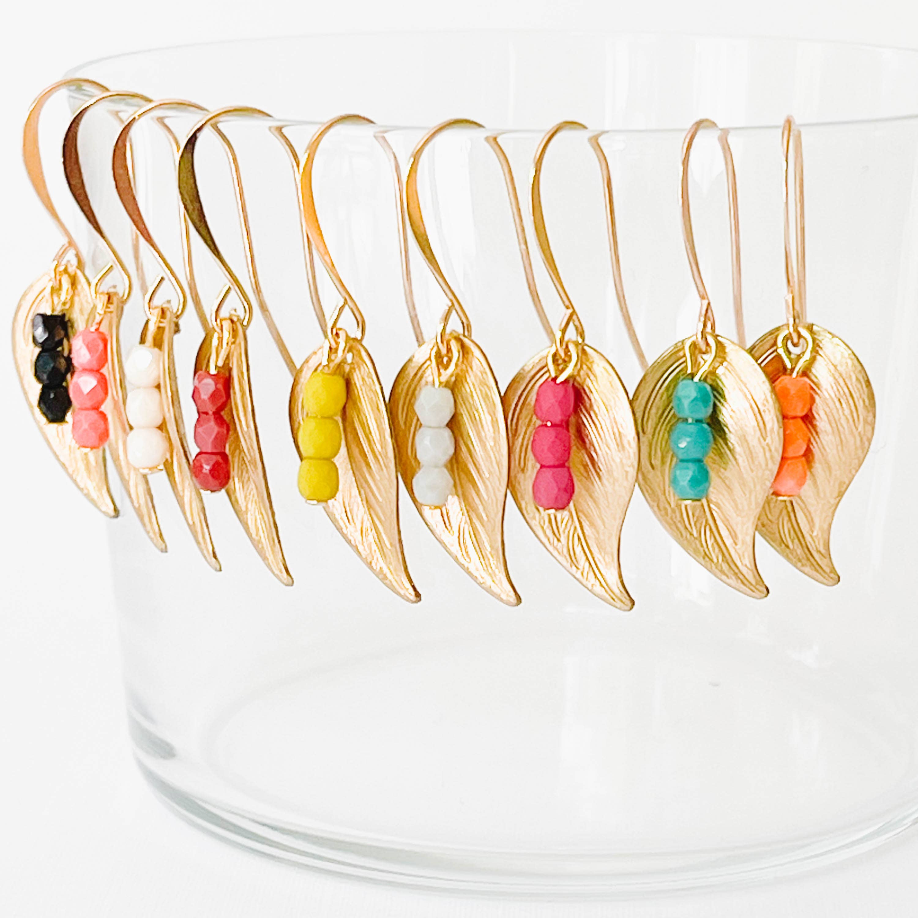 Nest Pretty Things - Small leaf earrings with colorful beads