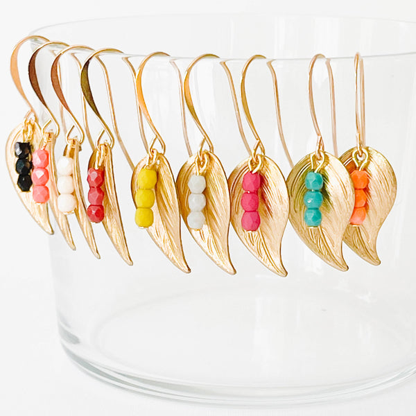 Nest Pretty Things - Small leaf earrings with colorful beads