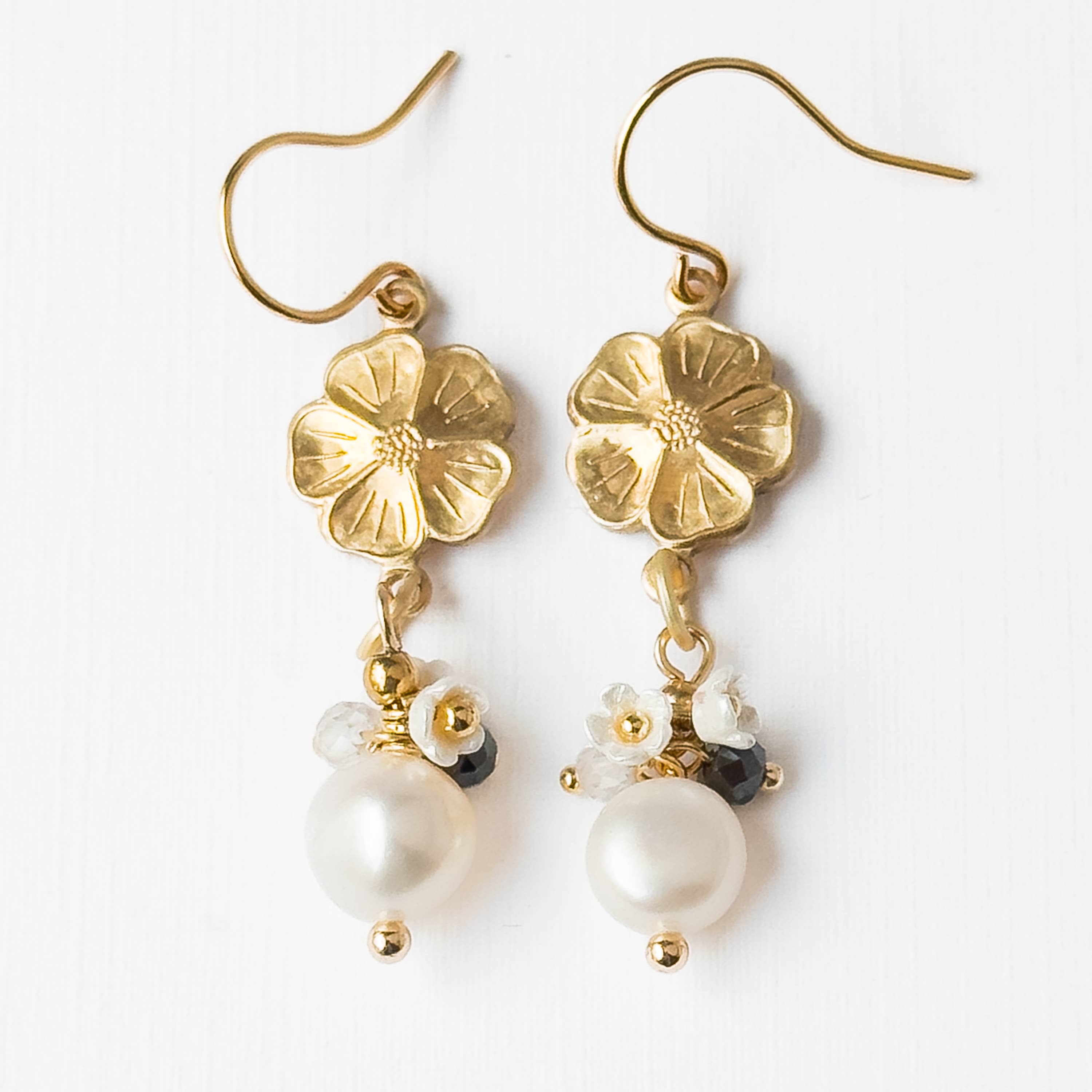 Nest Pretty Things - Gold Flower Earrings with Pearls and Gemstone Accents
