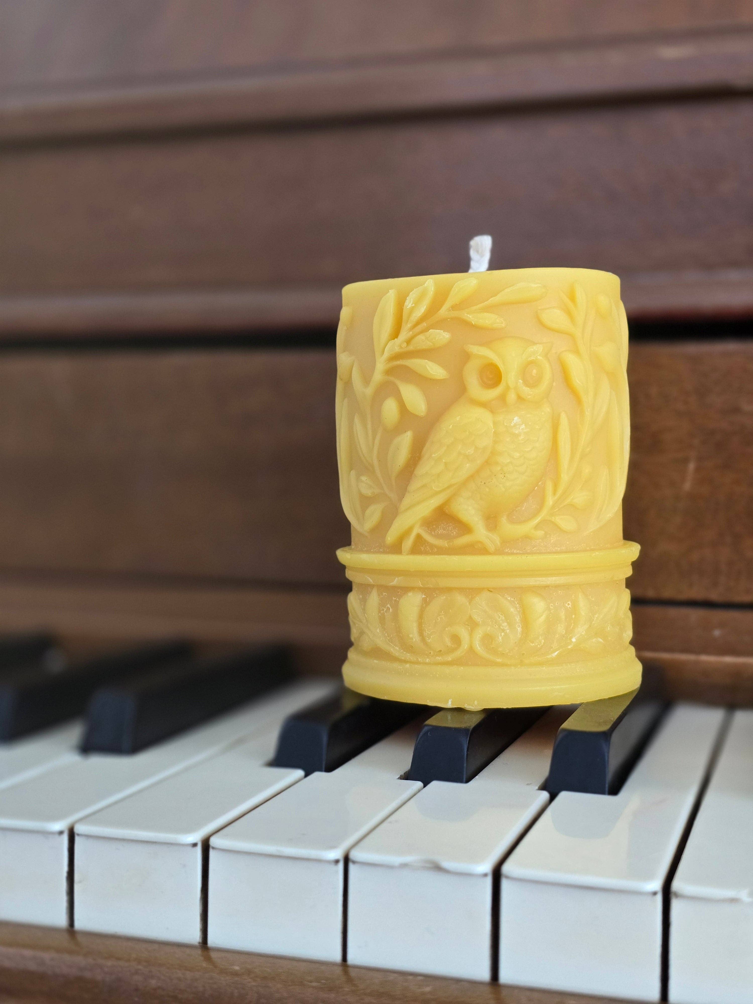 Farm and Hive - Forest Owl Pillar | Beeswax Candle