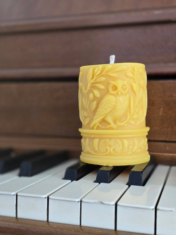 Farm and Hive - Forest Owl Pillar | Beeswax Candle