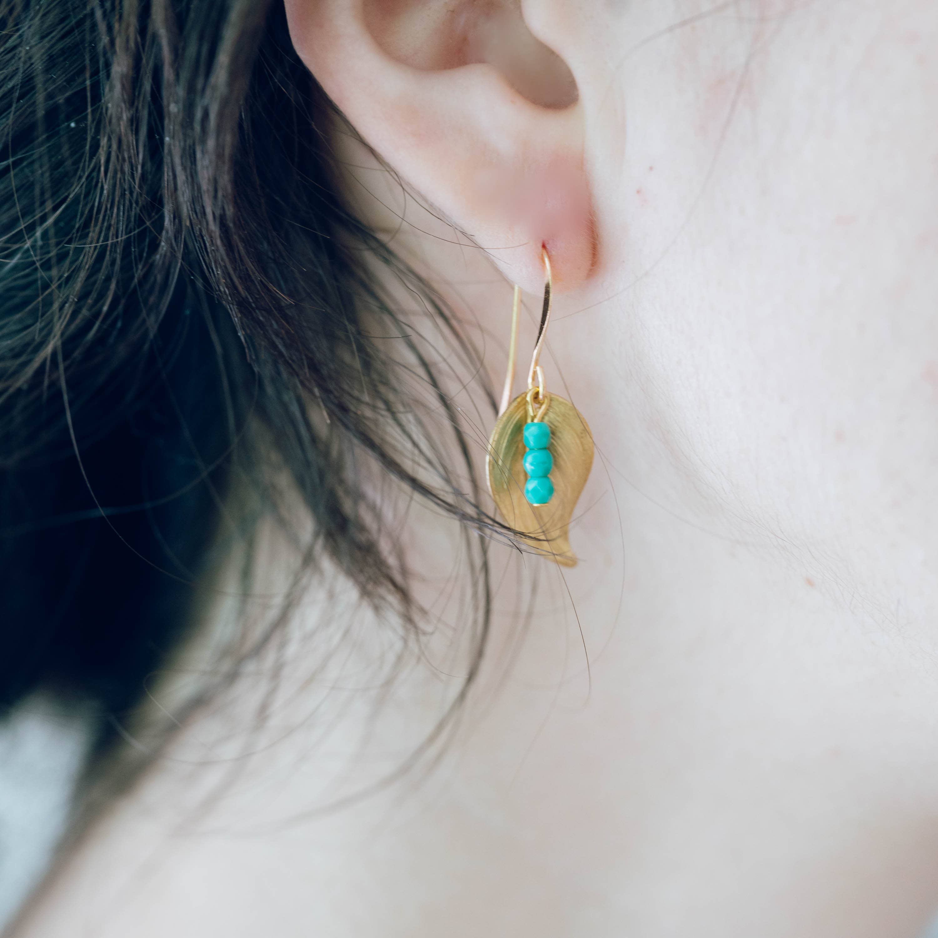 Nest Pretty Things - Small leaf earrings with colorful beads