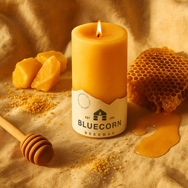 Bluecorn Candles - Scented Beeswax Pillar Candle - Essential Oils, 3x4in