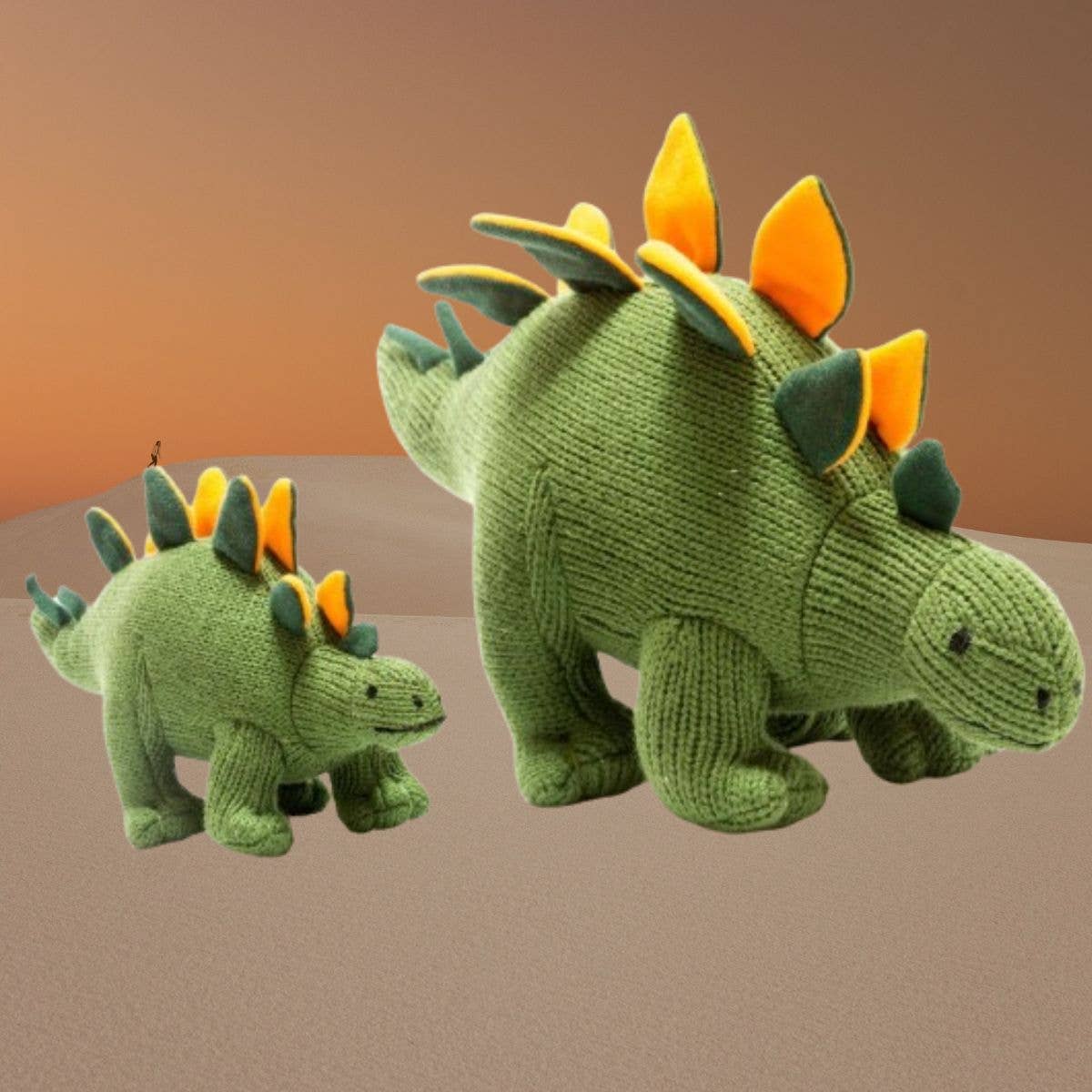 Best Years Ltd - Knitted Stegosaurus Dinosaur Plush Toy Moss Green and Orange