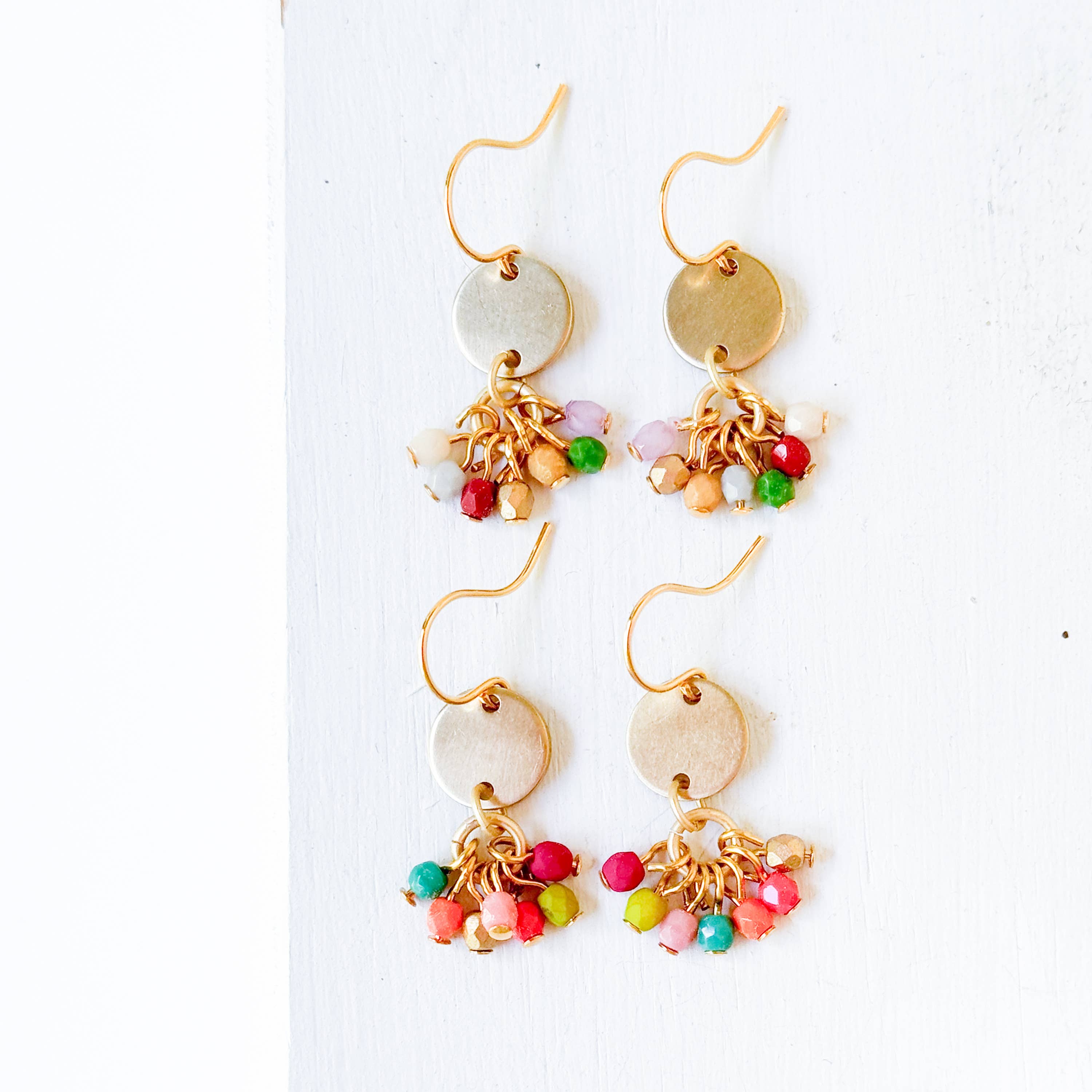Nest Pretty Things - Small Cute Brass Earrings With Tiny Beaded Clusters