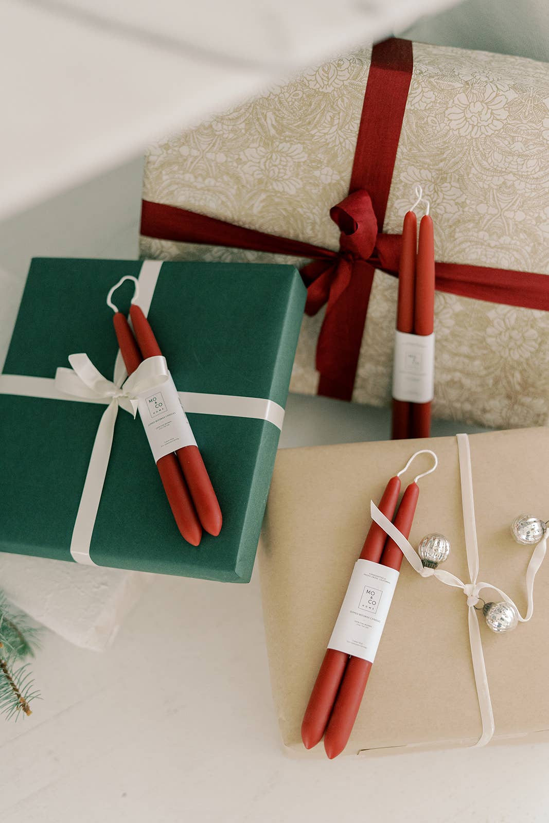 Mo&Co Home -  Berry Red | Dipped Beeswax Taper Candles | All Natural