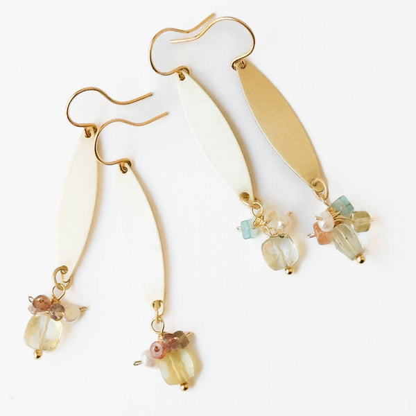 Nest Pretty Things -  Long Golden Brass Earrings With Glass and Crystal Beads