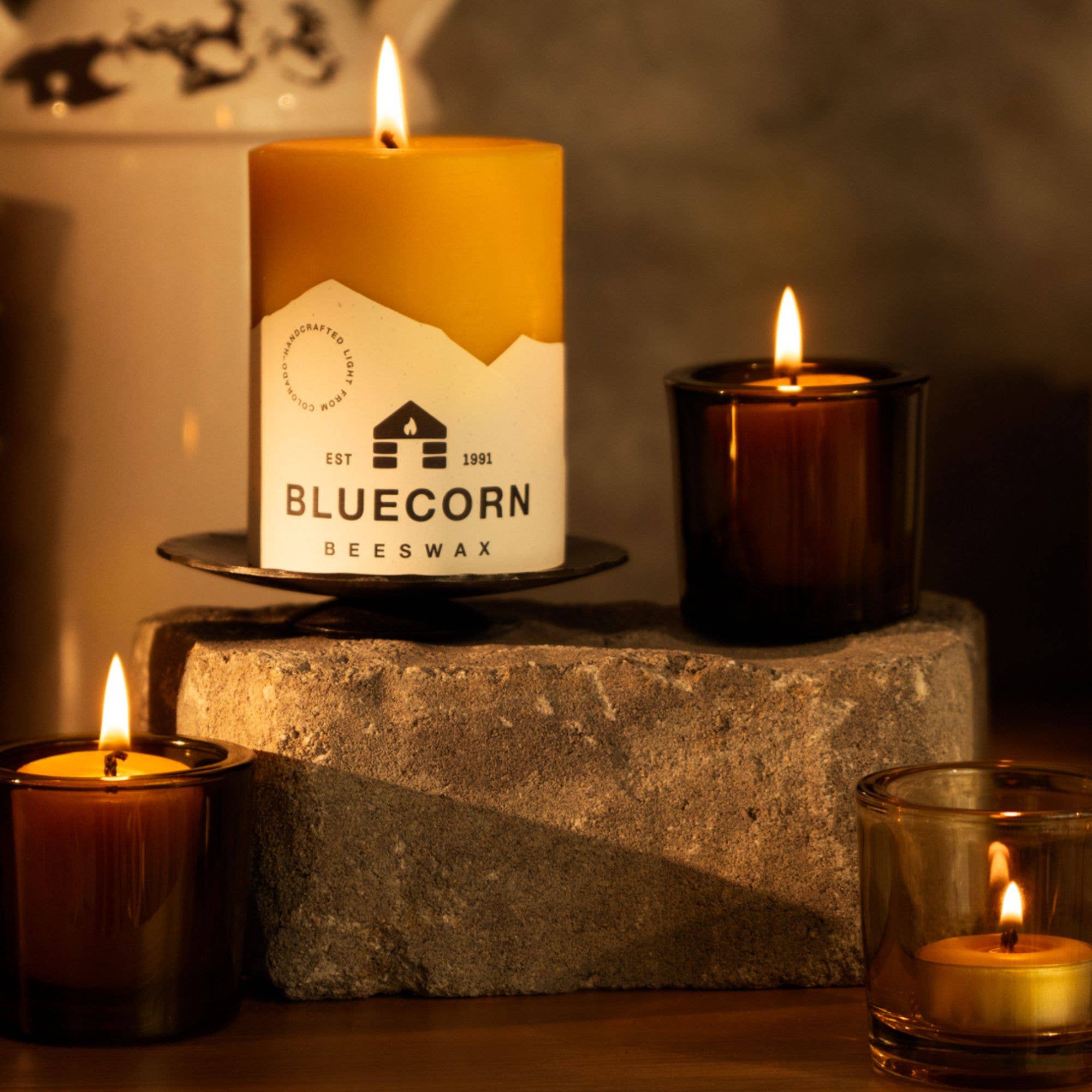 Bluecorn Candles - Beeswax Pillar Candles - 100% Pure, Dripless, 8 Sizes