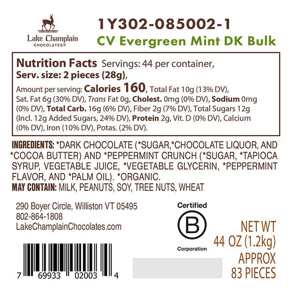 Lake Champlain Chocolates - Chocolates of Vermont Evergreen Mint, Dark Choc - Bulk