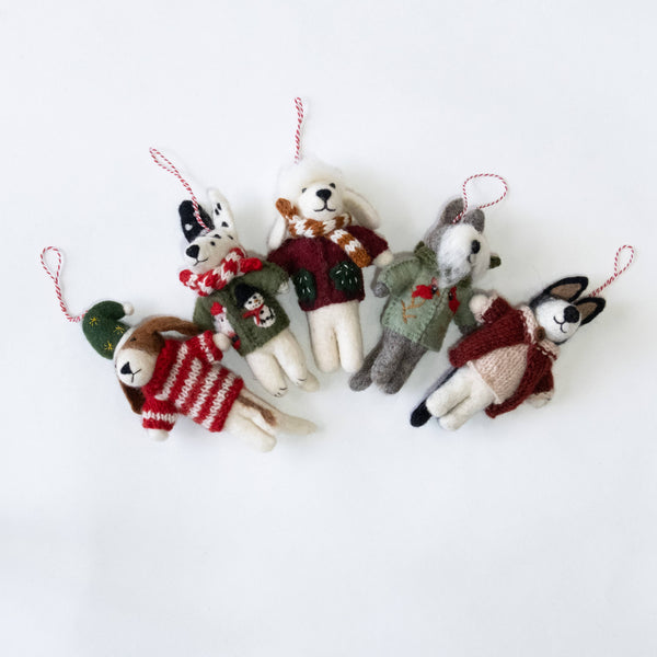 The Winding Road - Ornament - Dog Felt with Handknit Sweater