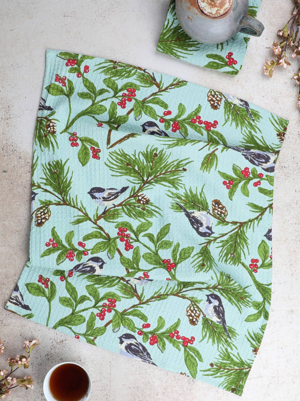April Cornell - Chickadee Tea Towel Set of 2 - Winter Mint