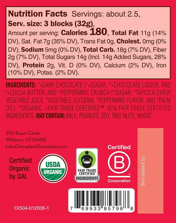 Lake Champlain Chocolates - Candy Cane Crunch Holiday Organic Bar