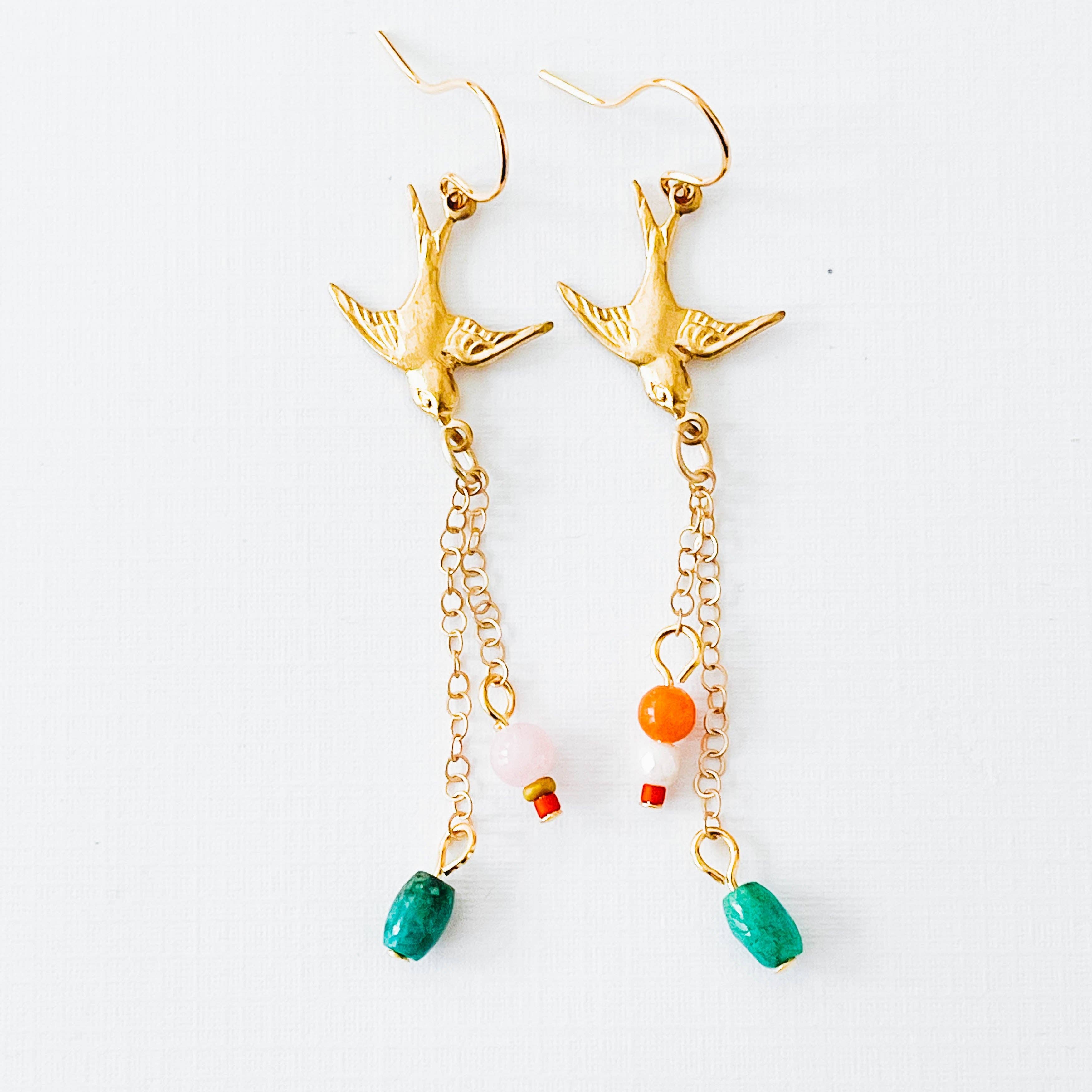 Nest Pretty Things - Long Bird Charm Earrings