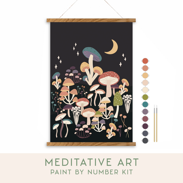 Breathe People - Night Mushrooms Meditative Art Paint by Number Kit