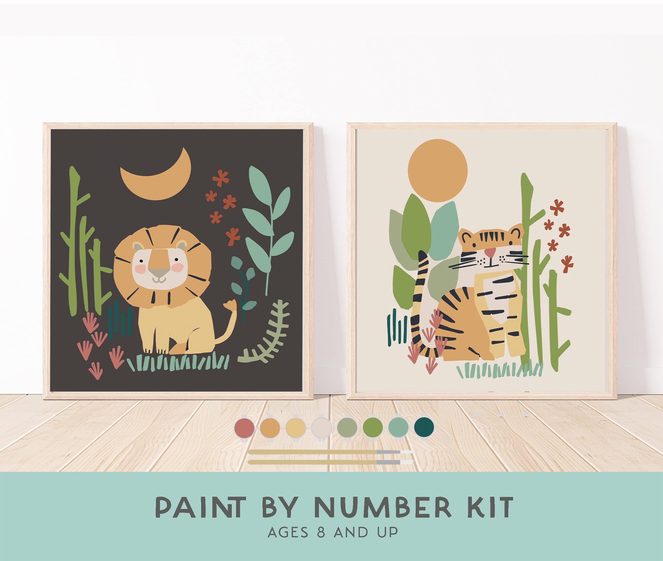 Breathe People - Lion + Tiger Paint by Number Kit + Easel for Kids