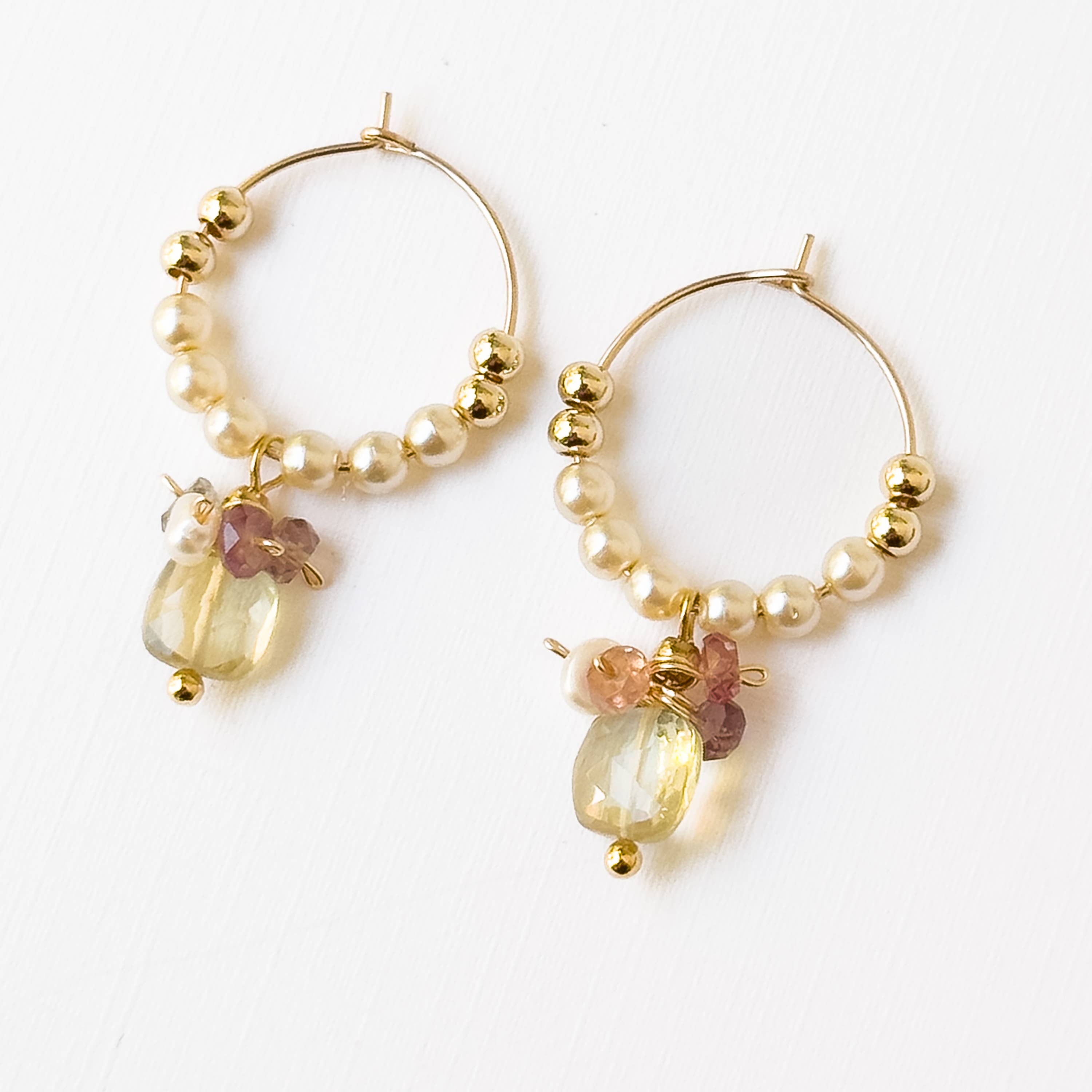 Nest Pretty Things - Small Gold Filled Hoops with Pearls, Crystals & Green Glass
