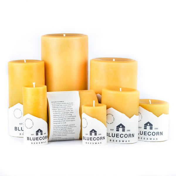 Bluecorn Candles - Beeswax Pillar Candles - 100% Pure, Dripless, 8 Sizes