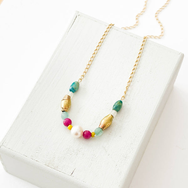 Nest Pretty Things - Dainty Colorful Pearl and Turquoise Necklace