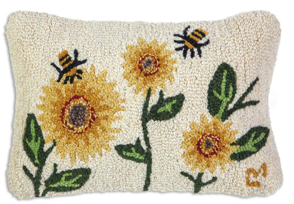 Chandler 4 Corners - Sunflower Bees  12"x18" Hooked Wool Pillow