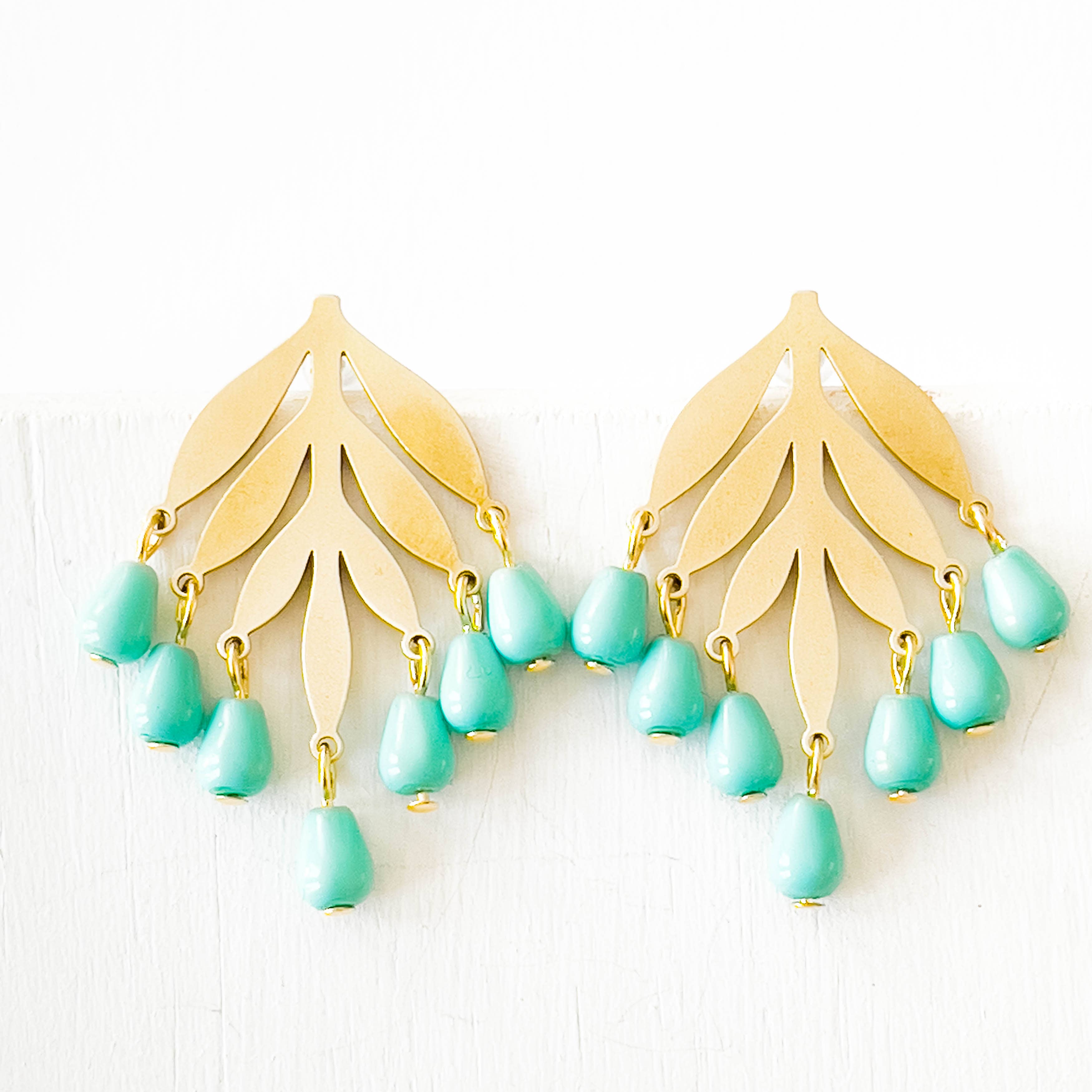 Nest Pretty Things - Turquoise Beaded Botanical Chandelier Studs For Spring