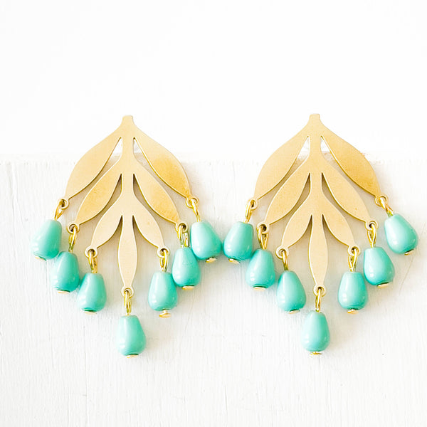 Nest Pretty Things - Turquoise Beaded Botanical Chandelier Studs For Spring