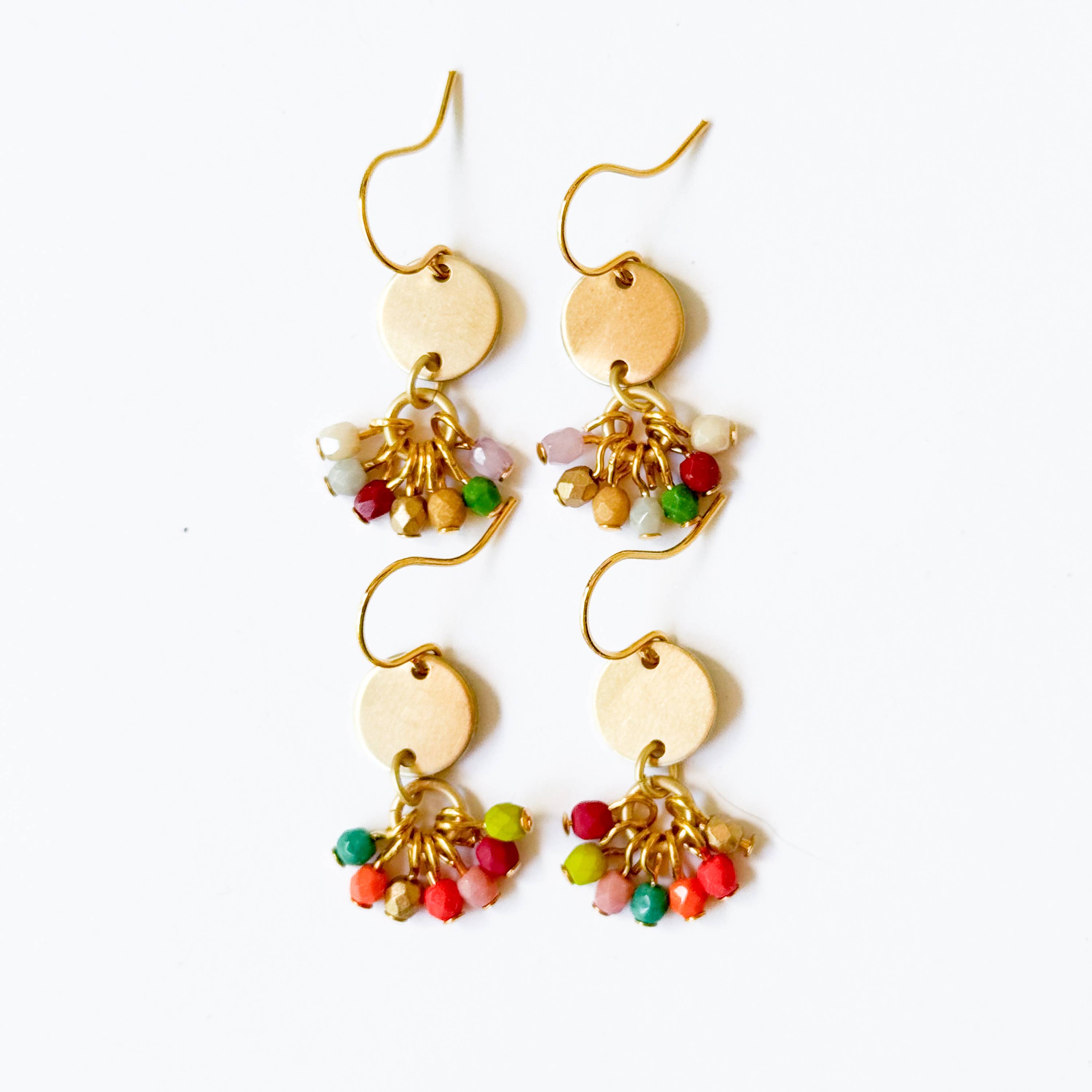 Nest Pretty Things - Small Cute Brass Earrings With Tiny Beaded Clusters