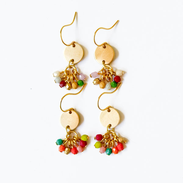 Nest Pretty Things - Small Cute Brass Earrings With Tiny Beaded Clusters