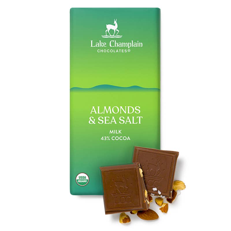 Lake Champlain Chocolates - Milk Chocolate, Almond & Sea Salt Signature Bar FT & Organic