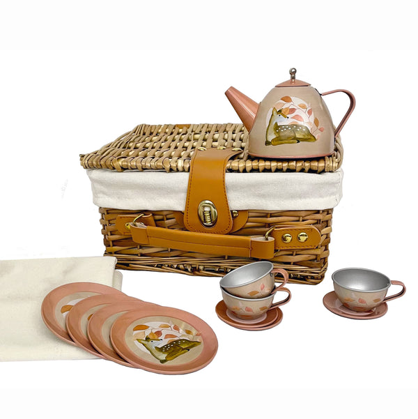 Egmont - Fawn Tin Tea Set In a Wicker Case