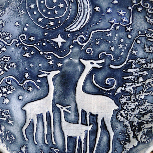 Clay Fossils - Handmade Pottery, Deer family in blue, soap dish