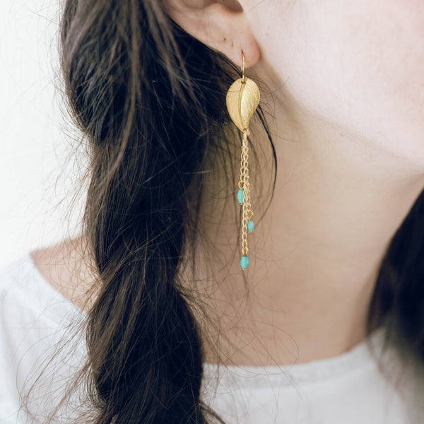Nest Pretty Things - Long Leaf earrings with Turquoise