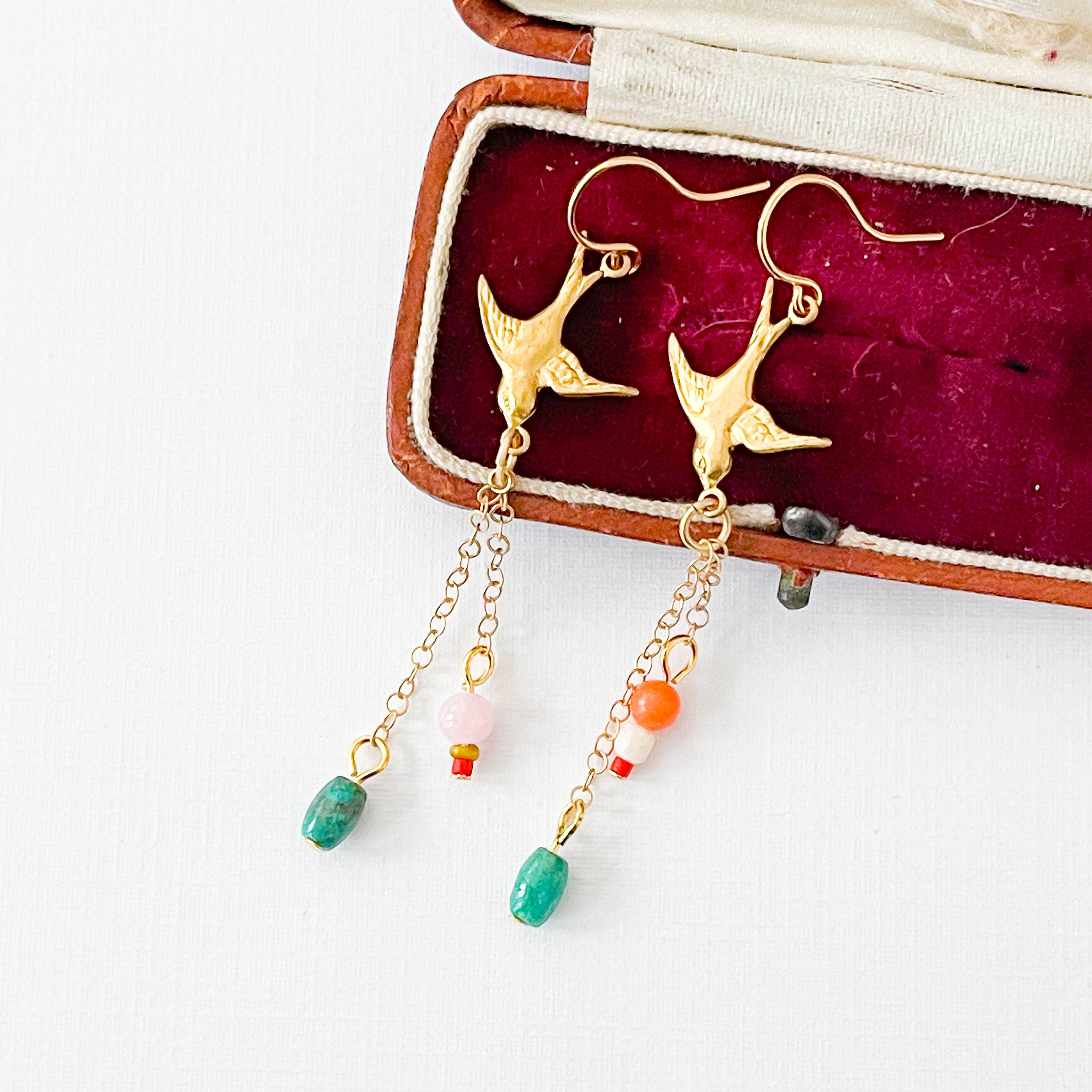 Nest Pretty Things - Long Bird Charm Earrings