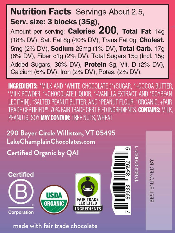 Lake Champlain Chocolates - Milk Peanut Butter Signature Bar, Organic & Fair Trade
