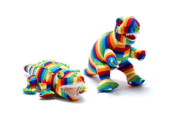 Best Years Ltd - Knitted T Rex Dinosaur Plush Toy Bold Stripe